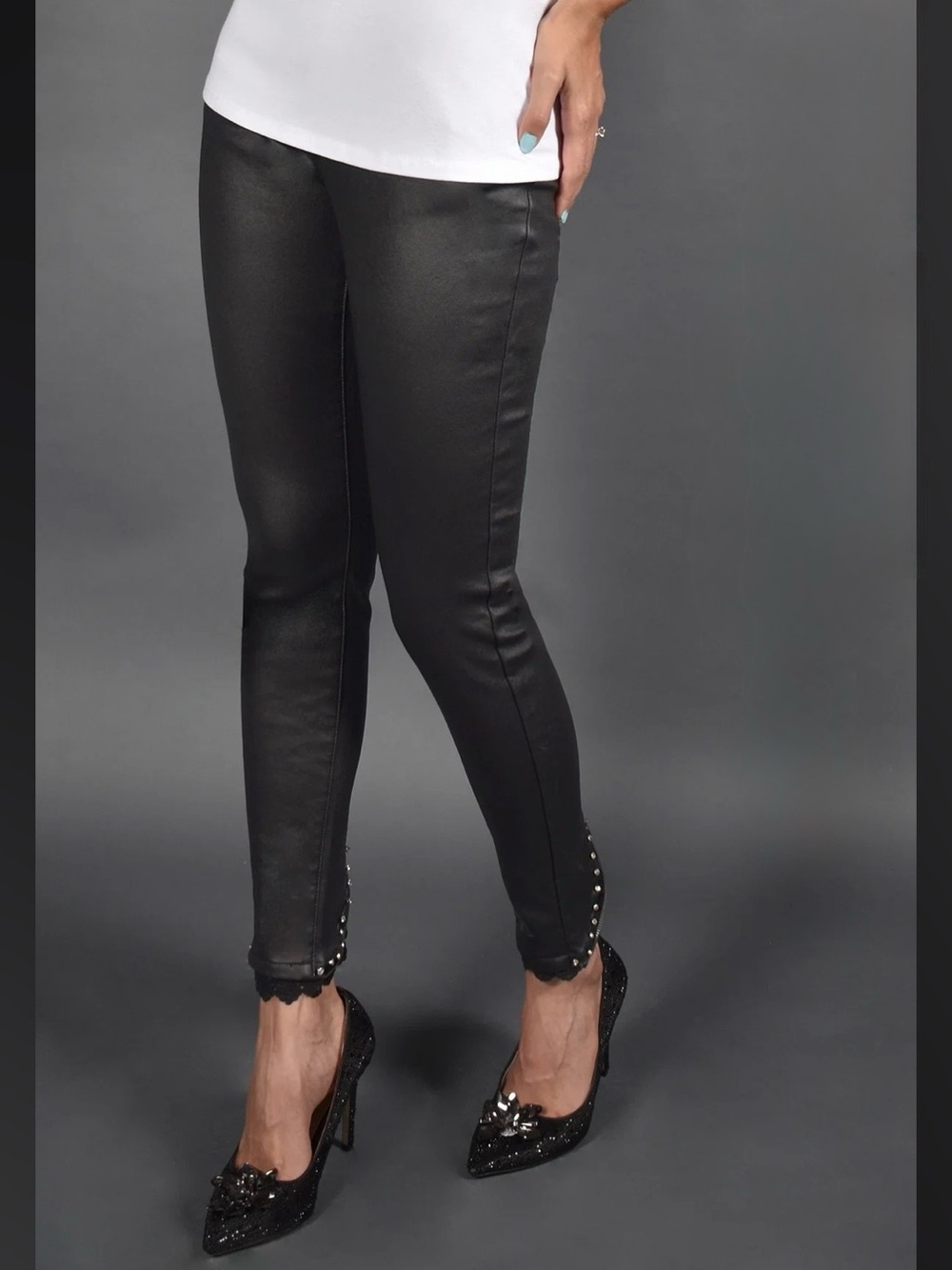Frank Lyman Montréal Faux Leather Lace Trim Pants NWT XL